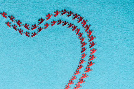 Of red flying cherubs. Love symbols. A background for St. Valentine's Day.