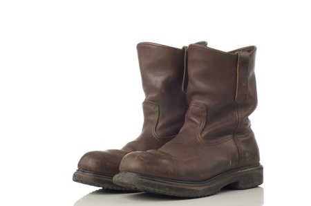 A pair of brown safety shoesの写真素材