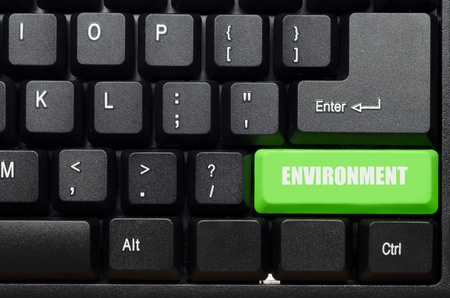 environment word on green and black keyboard buttonの写真素材