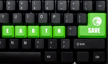 save earth words on green and black keyboard buttonの写真素材