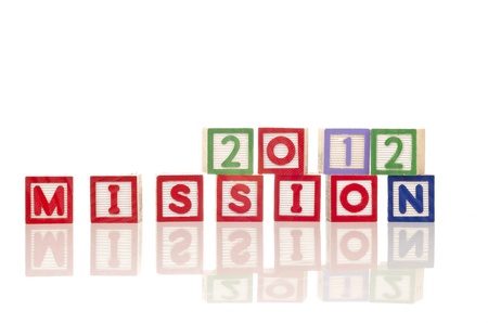 2012 mission word on colorful wood blocks isolated on white backgroundの写真素材
