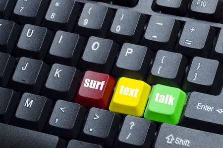 surf text talk words on green yellow and red keyboard buttonの写真素材