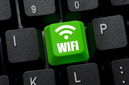 wifi word icon on green and black keyboard buttonの写真素材