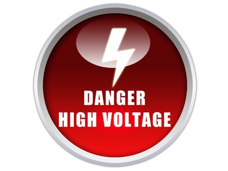 danger high voltage word with sigange on glossy red button graphicの写真素材
