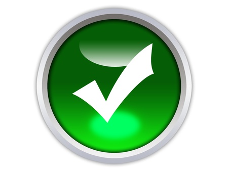 green glossy button with white checkmark isolated over white backgroundの写真素材