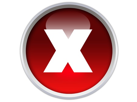 red glossy button with white cross isolated over white backgroundの写真素材