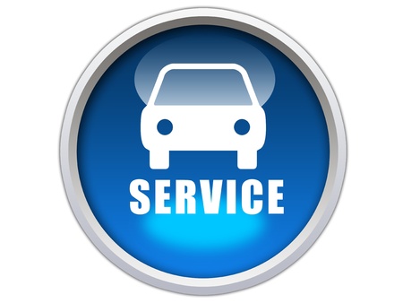 blue glossy button with white car icon and service word isolated over white backgroundの写真素材