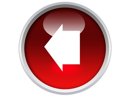 red glossy button with white arrow turned left icon isolated over white backgroundの写真素材