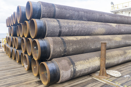 Concrete rounded pipes stacking for underwater oil and gas purpose.の写真素材