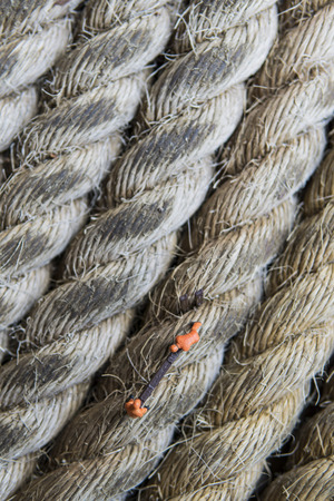 Miniature figure working in industrial - Arieal view close up of construction workers teamwork concept on rope surface with selective focus.の写真素材