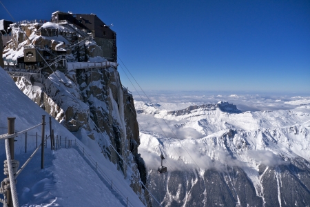 Cable Car and Viewing Platform over Chamonix in the French Alpsの写真素材