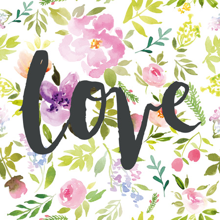 Watercolor greeting card flowers. Handmade. Congratulations.のイラスト素材