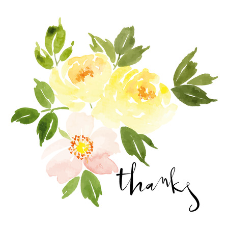 Watercolor greeting card flowers. Handmade. Congratulations.のイラスト素材