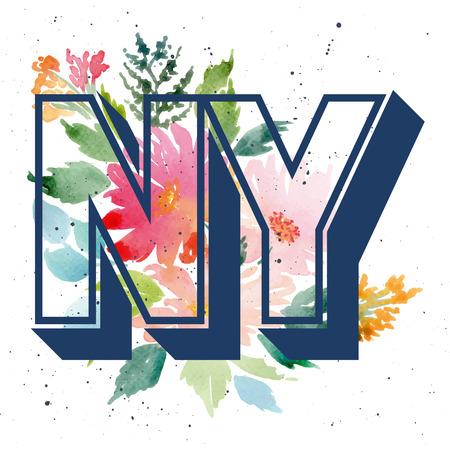 Print for T-shirt. Watercolor background. Flowers. NYのイラスト素材