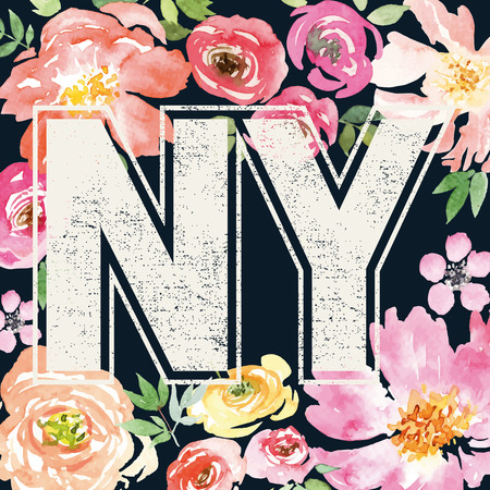 Print for T-shirt. Pattern. Watercolor background. Flowers. NYのイラスト素材