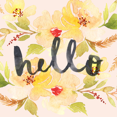 Watercolor greeting card flowers. Handmade.の写真素材