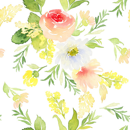Seamless pattern with flowers watercolor. Gentle colors. Female pattern. Handmade.の写真素材