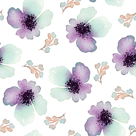Seamless pattern with flowers watercolor. Gentle colors. Female pattern. Handmade.の写真素材