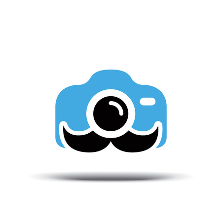 Photo logo design vector. Fun camera with a mustache. Design icon vector. Logo design template.  Isolated on a white background.のイラスト素材