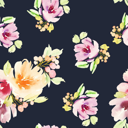 Seamless floral pattern. Watercolor painting. Pastel colors.の写真素材