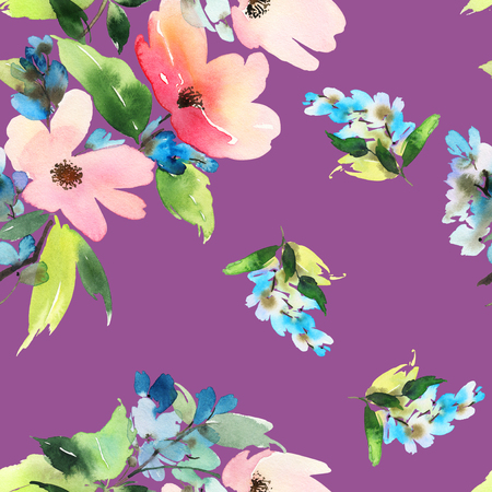 Seamless pattern with flowers watercolor. Gentle colors. Female pattern. Handmade.の写真素材