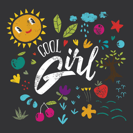 Cool girl to print T-shirts. Hand lettering.のイラスト素材