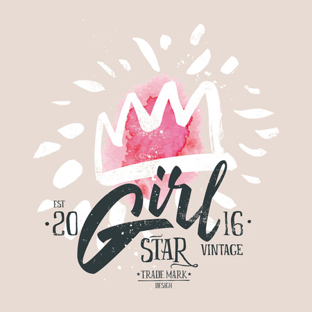Print for women's shirts. Girl. Vector illustration. Hand lettering.のイラスト素材