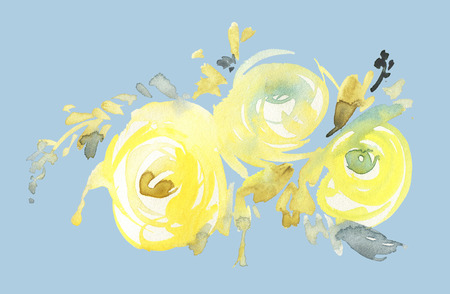 Flowers watercolor illustration. Manual composition. Mother's Day, wedding, birthday, Easter, Valentine's Day. Pastel colors. Spring. Summer.の写真素材