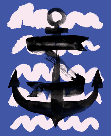Watercolor illustration of an anchor. Suitable for printing on T-shirts, posters, calendars, banners.の写真素材