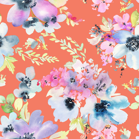 Seamless pattern with flowers watercolor. Gentle colors. Female pattern. Handmade.の写真素材