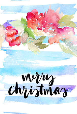 Christmas card. Watercolor illustration handmade.の写真素材