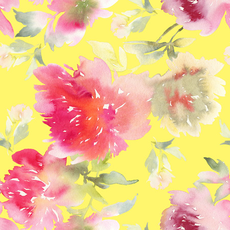 Peony seamless pattern. Bouquet of peonies watercolor.の写真素材