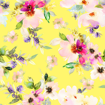 Seamless pattern with flowers watercolor. Gentle colors. Female pattern. Handmade.の写真素材