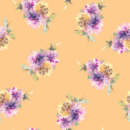 Seamless pattern with flowers watercolor. Gentle colors. Handmade.の写真素材
