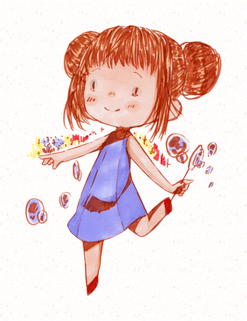 Girl drawing watercolor.の写真素材