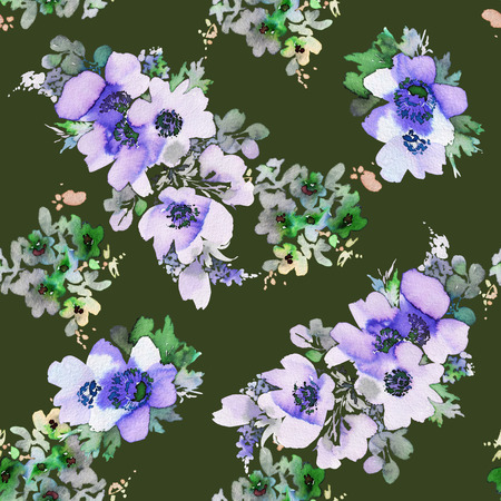 Seamless pattern with flowers watercolor. Gentle colors. Handmade.の写真素材