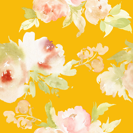 Seamless pattern with flowers watercolor. Gentle colors. Handmade.の写真素材