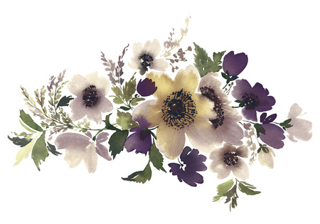 Flowers watercolor illustration. Manual composition. Mother's Day, wedding, birthday, Easter, Valentine's Day. Pastel colors. Spring. Summer.の写真素材