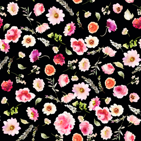 Seamless summer pattern with watercolor flowers handmade.の写真素材
