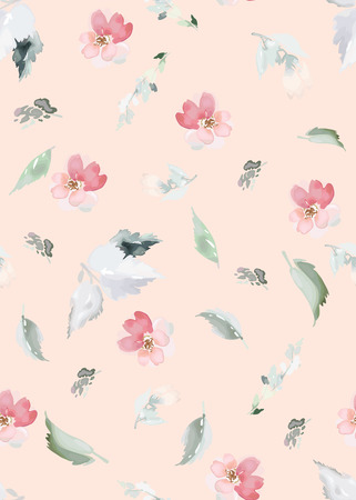 Vector seamless pattern with flower and plants in watercolor style.のイラスト素材