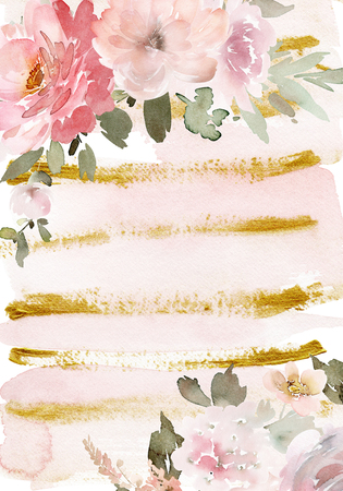 Greeting card with watercolor flowers handmade.の写真素材