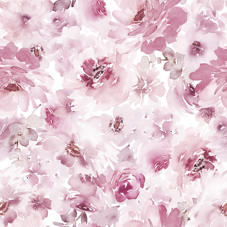 Seamless summer pattern with watercolor flowers handmade.の写真素材