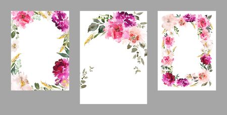 Set of watercolor cards for wedding invitations.の写真素材