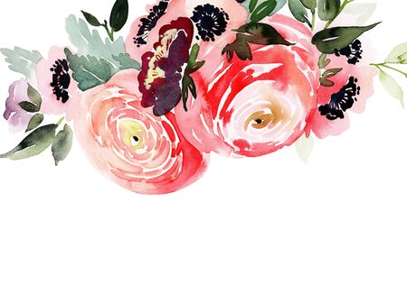 Greeting card with watercolor flowers handmade.の写真素材