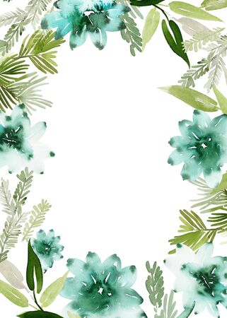 Watercolor card with branches and succulentsの写真素材