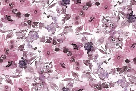Seamless summer pattern with watercolor flowers handmade.の写真素材