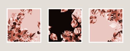 Set creative watercolor background with abstract flowers の写真素材