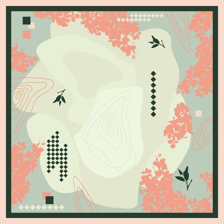 Hijab design with abstract elements and silhouettes of flowers.のイラスト素材