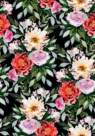 Seamless summer pattern with watercolor flowers handmade.の写真素材