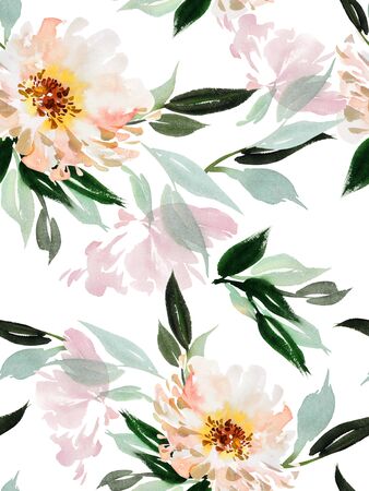 Seamless summer pattern with watercolor flowers handmade.の写真素材